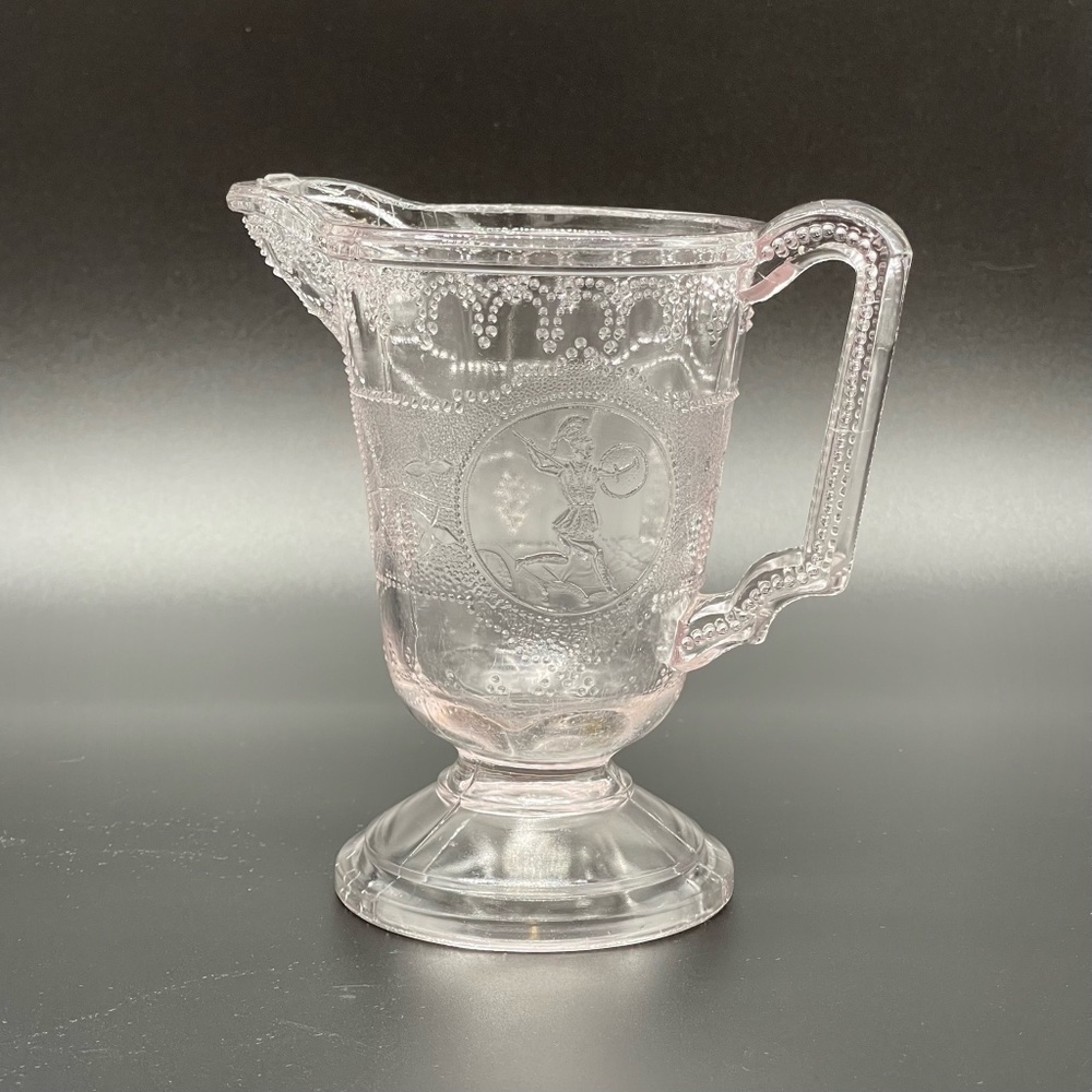 Antique Late 1800s Clear Sandwich Glass Minerva Footed Creamer Beaded Roman EAPG